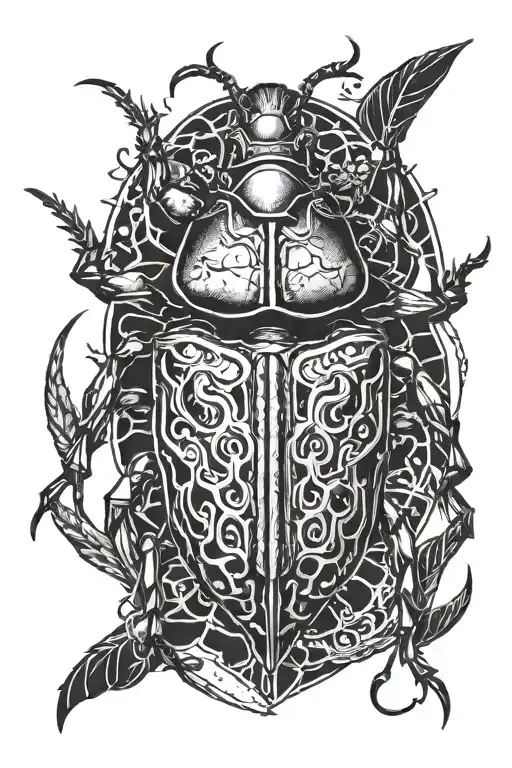 Hundred foot red fighting a dark gothic Goliath Beetle tattoo design idea