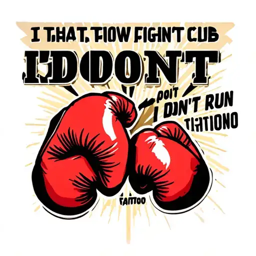 Mono with boxing gloves, above that Kirisute Figth Club says and down that says I don't run fighting tattoo design idea