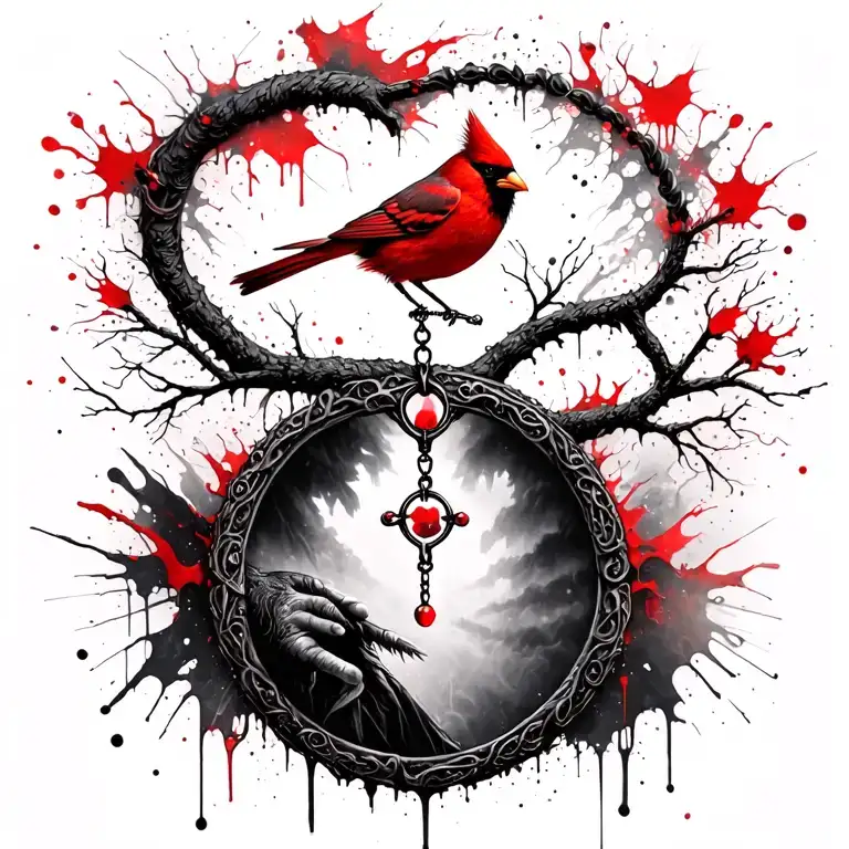 "11-27-2023" cardinal, rosary, tree of life you will remember my mom tattoo design idea