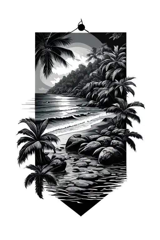 costa rican nature based with beach in psychedelic theme tattoo design idea