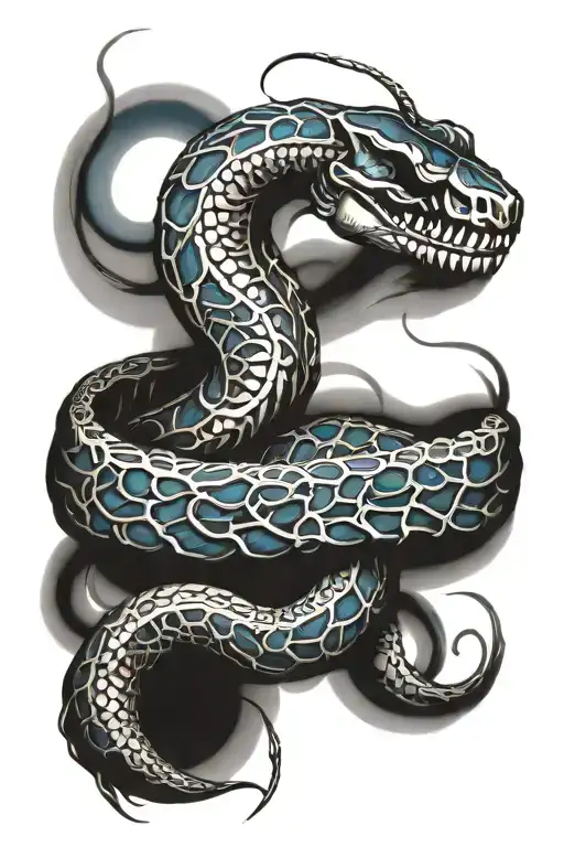 snake skeleton with a wispy blue spine tattoo tattoo design idea