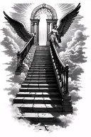 stairway to heaven walking up stairs angels sun rays clouds heaven gate at the top of the stairs  tattoo design idea