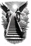 stairway to heaven walking up stairs angels sun rays clouds heaven gate at the top of the stairs  tattoo design idea
