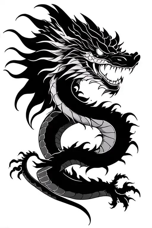 A Japanese dragon, facing right. Fierce expression tattoo design idea