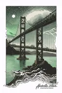 A tattoo of the Golden Gate Bridge in San Francisco with a background of the Northern Lights from Alaska tattoo design idea