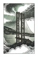 A tattoo of the Golden Gate Bridge in San Francisco with a background of the Northern Lights from Alaska tattoo design idea
