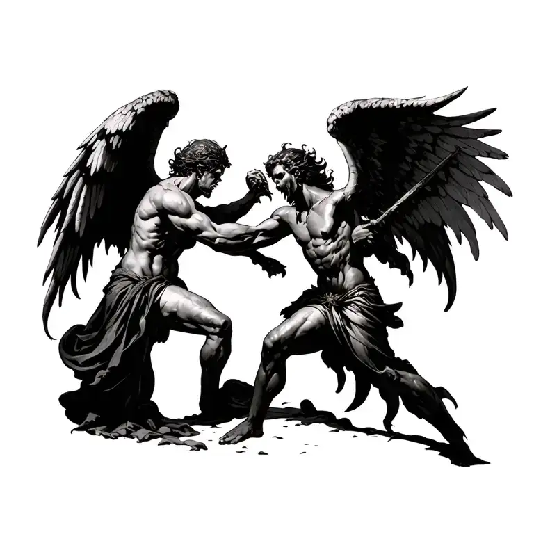angel and demons fighting tattoo design idea