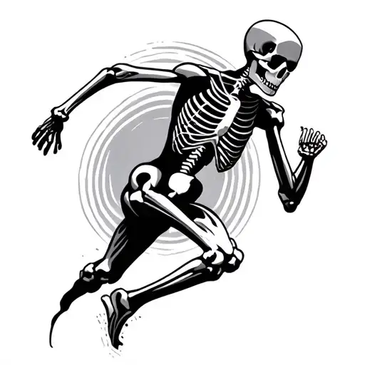minalist running skeleton tattoo design idea