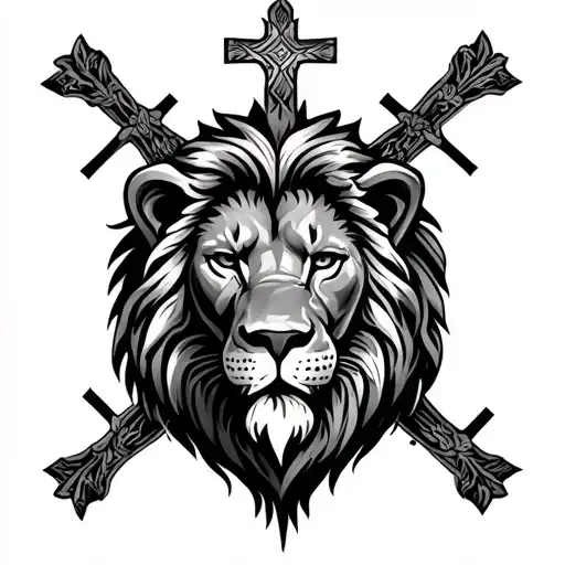 3 crosses with lion face inside tattoo design idea