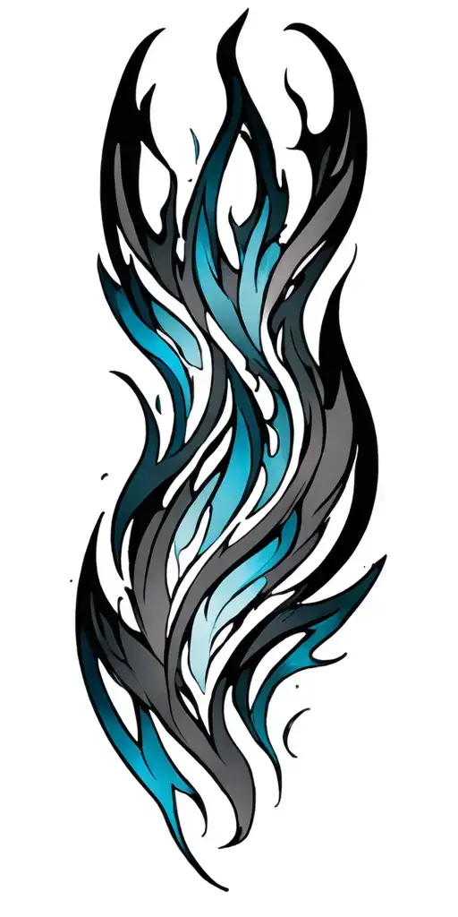 tribal patterns in long flame like structure with a few  light blue colours tattoo design idea