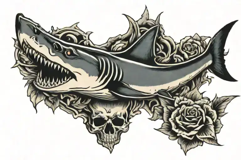 Shark bones coming tattoo design idea