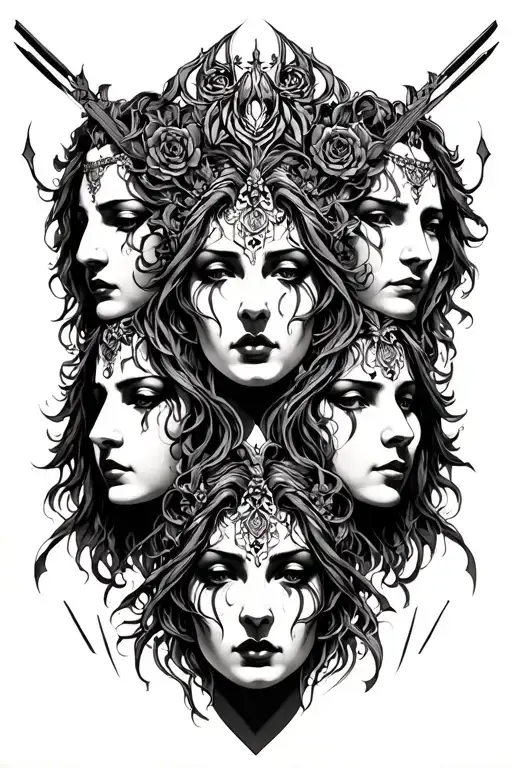 Nyx Goddess hekate three faces tattoo design idea