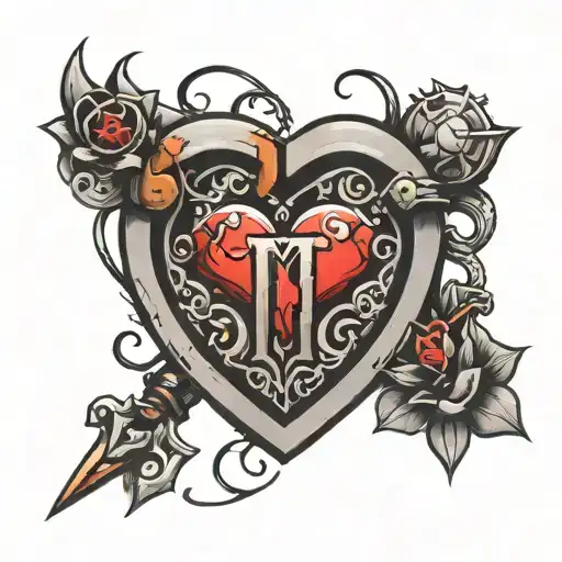 Letter M insider a heart shaped lock tattoo design idea