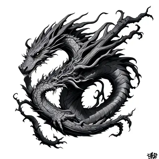 bicep tattoo of a tree that looks like a dragon tattoo design idea