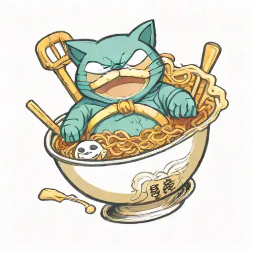 Snorlax yakuza in ramen noodle bowl nestled tattoo design idea