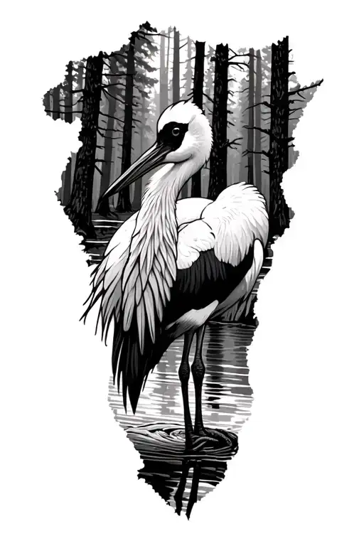 sandhill crane Wisconsin forest backdrop tattoo design idea