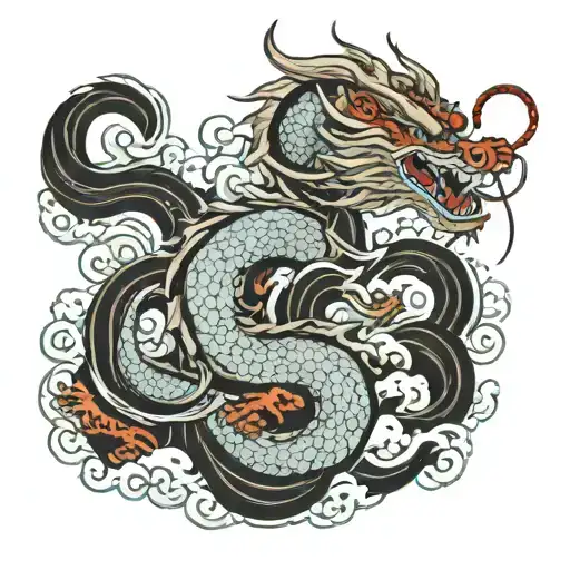 neo traditional japanese dragon and waves and red sun  tattoo design idea