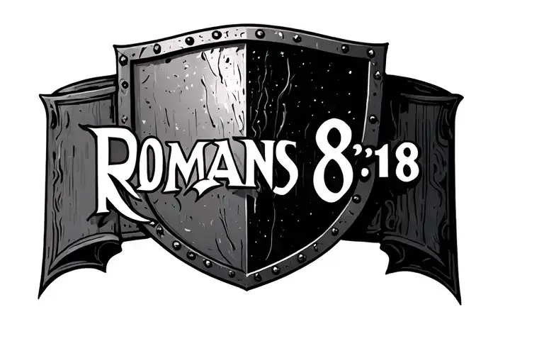 Romans 8:18 on a shield tattoo design idea
