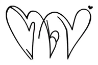 initials m b j with hearts between tattoo design idea