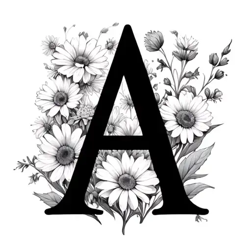 letter A squared by 4 framed by field flowers tattoo design idea
