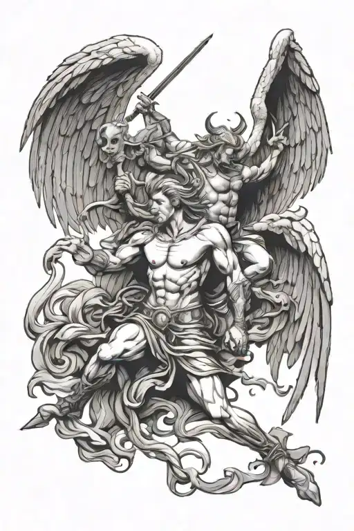 arc angel michael killing satan tattoo design idea