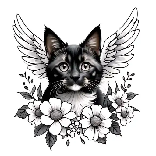 paws cat dog flowers wings tattoo design idea