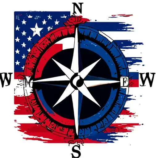  A compass rose. surrounded by the US flag, the Panamanian flag, Texas flag and Arkansas flag tattoo design idea
