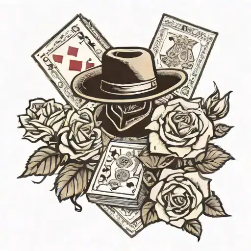 Old Western, Gambling, Roses tattoo design idea