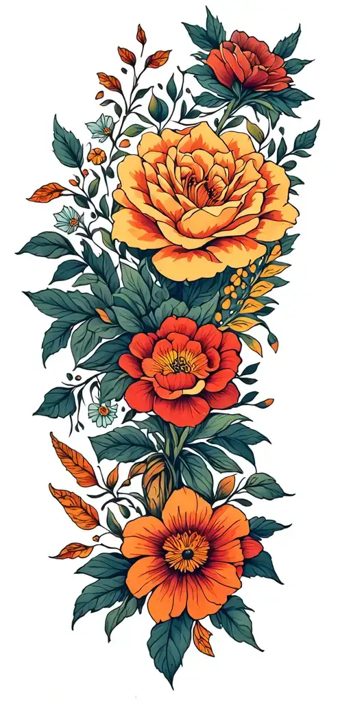 beautiful neotrqditional sleeve with various famous neotraditional elements tattoo design idea