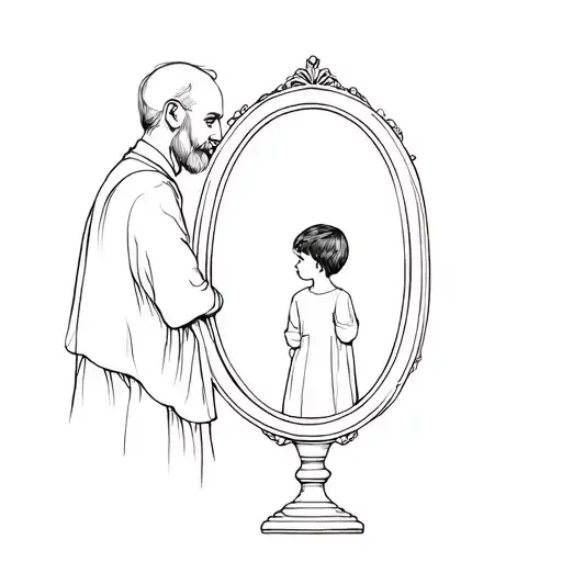 old man seeing child in the mirror tattoo design idea
