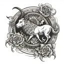 WATCH, LONE WOLF AND TAURUS'S SIGN WITH Pisces START tattoo design idea