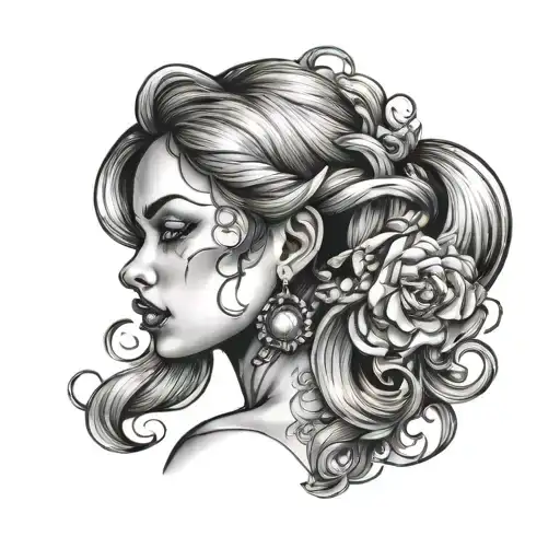 half-mute woman tattoo design idea
