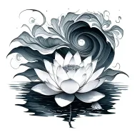 realistic waves, lotus flower tattoo design idea