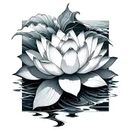 realistic waves, lotus flower tattoo design idea