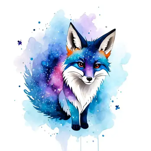Galaxy with kitsune fox tattoo design idea