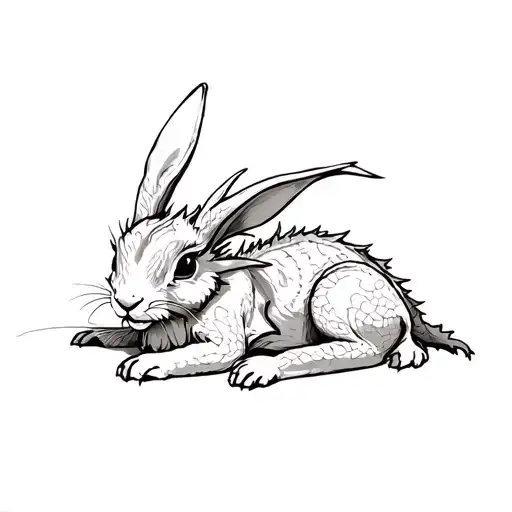 dragon and rabbit lounging tattoo design idea