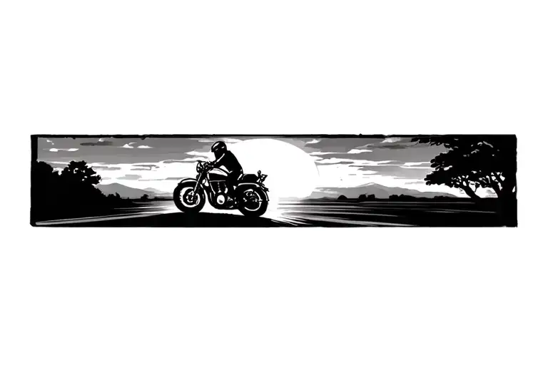 Motorcycle Riding Into The Sunset tattoo design idea