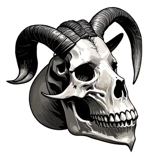 Goat horns ontop of a skull tattoo design idea