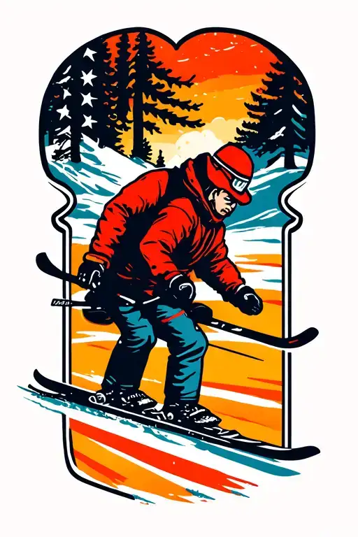 2 people skiing  tattoo design idea