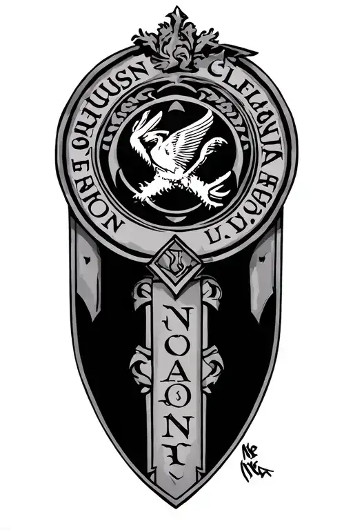upper left arm armor ferguson clan seal with "nolan" centered tattoo design idea