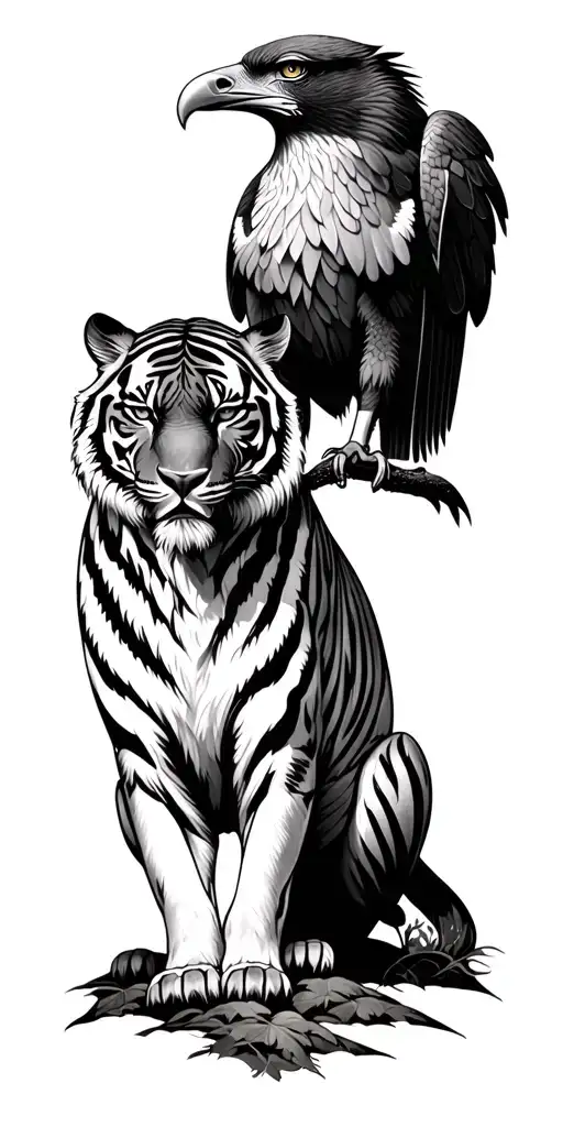 tiger and eagle forest background tattoo design idea