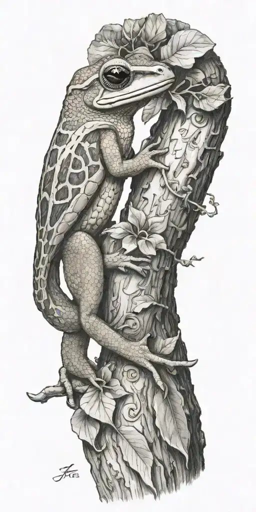 A tattoo of a Puerto Rican coqui on a tree branch, with your family initials JS subtly incorporated into the design tattoo design idea