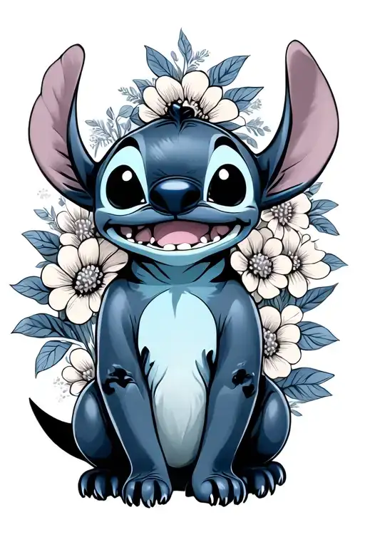 Disney stitch cute with flowers and invert number 23046509 tattoo design idea