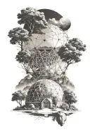 Create a tattoo of a geodesic dome structure surrounded by intricate topographic patterns, inspired by the client's love for topography and geodesy tattoo design idea