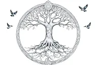 celtic tree of life with birds flying tattoo design idea