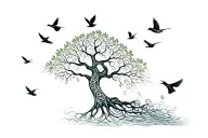 celtic tree of life with birds flying tattoo design idea
