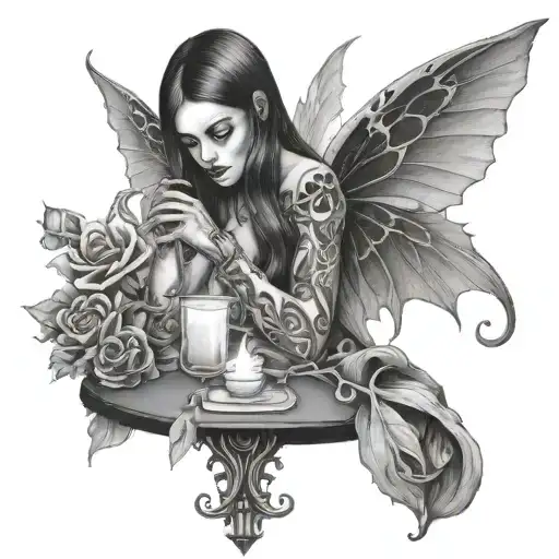  hot fairy doing a seance tattoo design idea