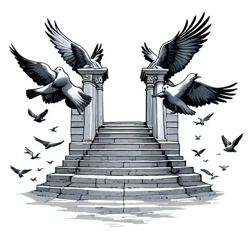 heaven gates doves flying with stairs leading tattoo design idea