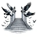 heaven gates doves flying with stairs leading tattoo design idea