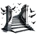 heaven gates doves flying with stairs leading tattoo design idea